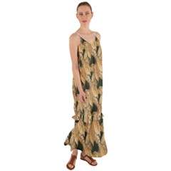 Scrapbook Leaves Decorative Cami Maxi Ruffle Chiffon Dress