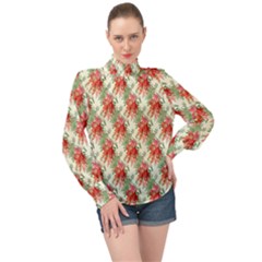 Seamless Background Vintage High Neck Long Sleeve Chiffon Top