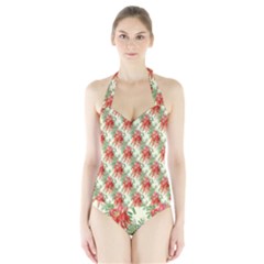 Seamless Background Vintage Halter Swimsuit by Pakrebo