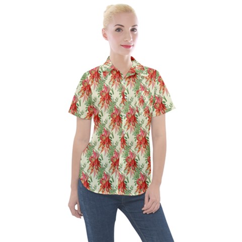 Seamless Background Vintage Women s Short Sleeve Pocket Shirt by Pakrebo