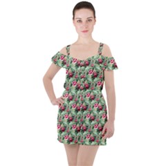 Floral Pattern Ornate Decorative Ruffle Cut Out Chiffon Playsuit by Pakrebo