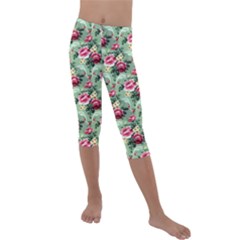 Floral Pattern Ornate Decorative Kids  Lightweight Velour Capri Leggings  by Pakrebo