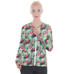 Floral Pattern Ornate Decorative Casual Zip Up Jacket