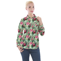 Floral Pattern Ornate Decorative Women s Long Sleeve Pocket Shirt