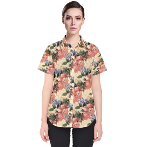 Flower Floral Decoration Pattern Women s Short Sleeve Shirt by Pakrebo