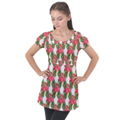 Floral Seamless Decorative Spring Puff Sleeve Tunic Top by Pakrebo