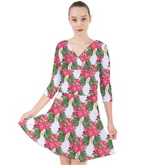 Floral Seamless Decorative Spring Quarter Sleeve Front Wrap Dress by Pakrebo