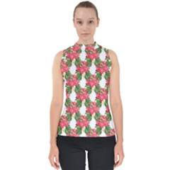 Floral Seamless Decorative Spring Mock Neck Shell Top by Pakrebo