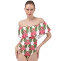 Floral Seamless Decorative Spring Off Shoulder Velour Bodysuit  View1