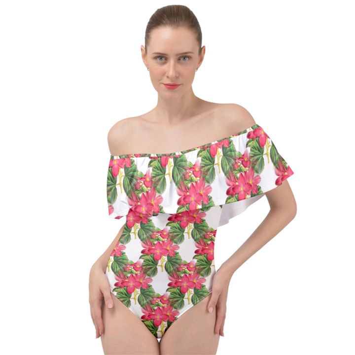 Floral Seamless Decorative Spring Off Shoulder Velour Bodysuit 