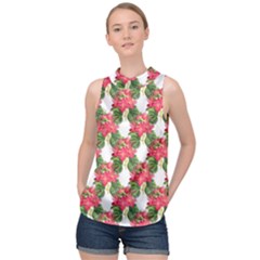 Floral Seamless Decorative Spring High Neck Satin Top by Pakrebo