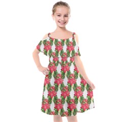 Floral Seamless Decorative Spring Kids  Cut Out Shoulders Chiffon Dress