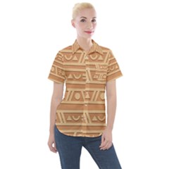 Background Non Seamless Pattern Brown Women s Short Sleeve Pocket Shirt