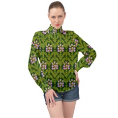 Pattern Nature Texture Heather High Neck Long Sleeve Chiffon Top