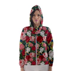 Roses Repeat Floral Bouquet Women s Hooded Windbreaker by Pakrebo