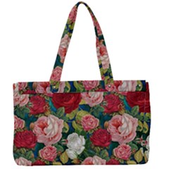 Roses Repeat Floral Bouquet Canvas Work Bag