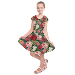 Roses Repeat Floral Bouquet Kids  Short Sleeve Dress