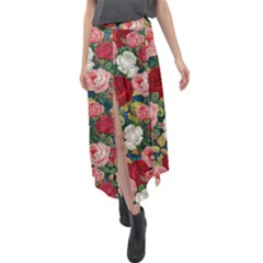 Roses Repeat Floral Bouquet Velour Split Maxi Skirt