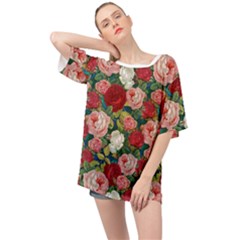 Roses Repeat Floral Bouquet Oversized Chiffon Top