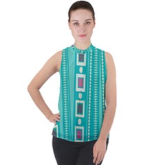 Non Seamless Pattern Background Blue Mock Neck Chiffon Sleeveless Top by Pakrebo