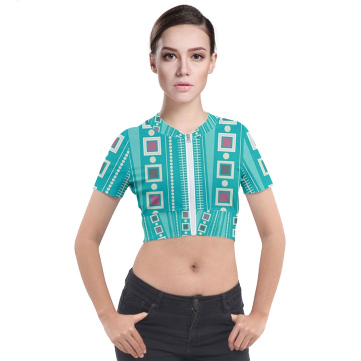 Non Seamless Pattern Background Blue Short Sleeve Cropped Jacket