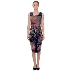 Full Moon Silhouette Tree Night Sleeveless Pencil Dress by Pakrebo