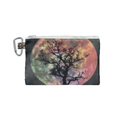 Full Moon Silhouette Tree Night Canvas Cosmetic Bag (small)