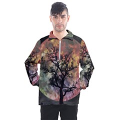 Full Moon Silhouette Tree Night Men s Half Zip Pullover