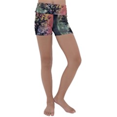 Full Moon Silhouette Tree Night Kids  Lightweight Velour Yoga Shorts by Pakrebo