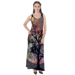 Full Moon Silhouette Tree Night Sleeveless Velour Maxi Dress