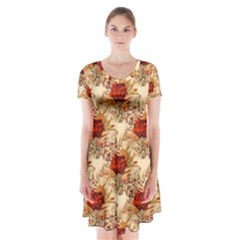 Scrapbook Floral Background Vintage Short Sleeve V-neck Flare Dress by Pakrebo