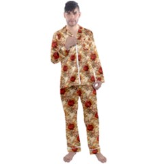 Scrapbook Floral Background Vintage Men s Satin Pajamas Long Pants Set by Pakrebo