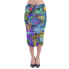 Flowers Abstract Branches Velvet Midi Pencil Skirt by Pakrebo