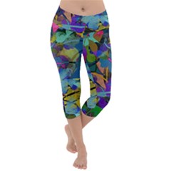 Flowers Abstract Branches Lightweight Velour Capri Yoga Leggings by Pakrebo