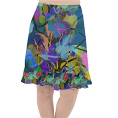 Flowers Abstract Branches Fishtail Chiffon Skirt