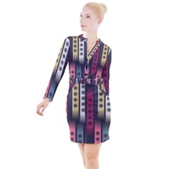 Non Seamless Pattern Background Button Long Sleeve Dress