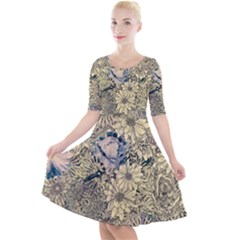 Abstract Art Artistic Botanical Quarter Sleeve A-line Dress by Pakrebo