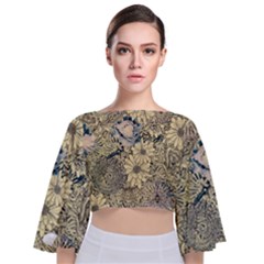 Abstract Art Artistic Botanical Tie Back Butterfly Sleeve Chiffon Top