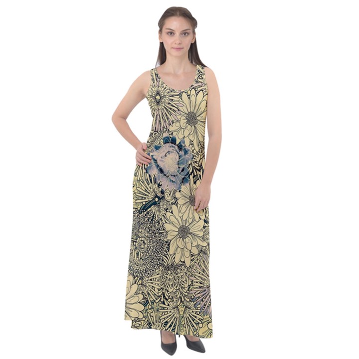 Abstract Art Artistic Botanical Sleeveless Velour Maxi Dress