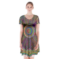 Mandala Decorative Ornamental Short Sleeve V-neck Flare Dress by Pakrebo