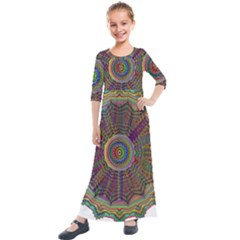 Mandala Decorative Ornamental Kids  Quarter Sleeve Maxi Dress by Pakrebo