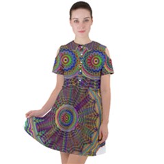 Mandala Decorative Ornamental Short Sleeve Shoulder Cut Out Dress 