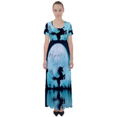 Wonderful Unicorn Silhouette In The Night High Waist Short Sleeve Maxi Dress by FantasyWorld7