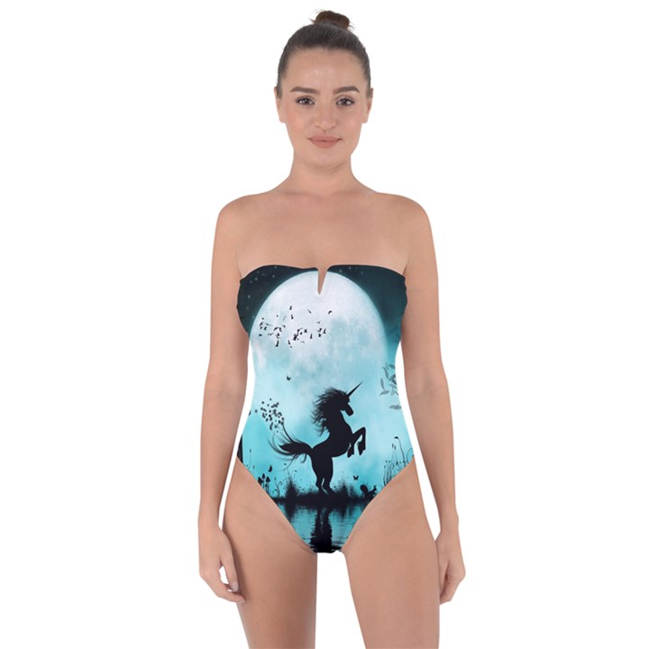 Wonderful Unicorn Silhouette In The Night Tie Back One Piece Swimsuit