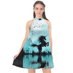 Wonderful Unicorn Silhouette In The Night Halter Neckline Chiffon Dress  by FantasyWorld7