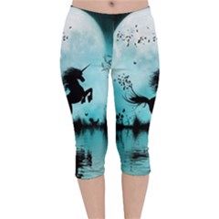 Wonderful Unicorn Silhouette In The Night Velvet Capri Leggings 