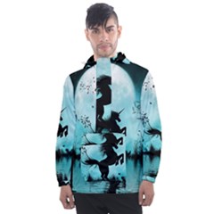 Wonderful Unicorn Silhouette In The Night Men s Front Pocket Pullover Windbreaker by FantasyWorld7