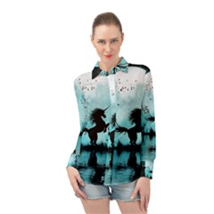 Wonderful Unicorn Silhouette In The Night Long Sleeve Chiffon Shirt