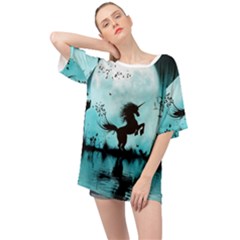 Wonderful Unicorn Silhouette In The Night Oversized Chiffon Top