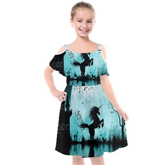 Wonderful Unicorn Silhouette In The Night Kids  Cut Out Shoulders Chiffon Dress